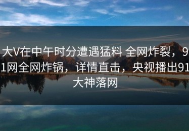 大V在中午时分遭遇猛料 全网炸裂，91网全网炸锅，详情直击，央视播出91大神落网