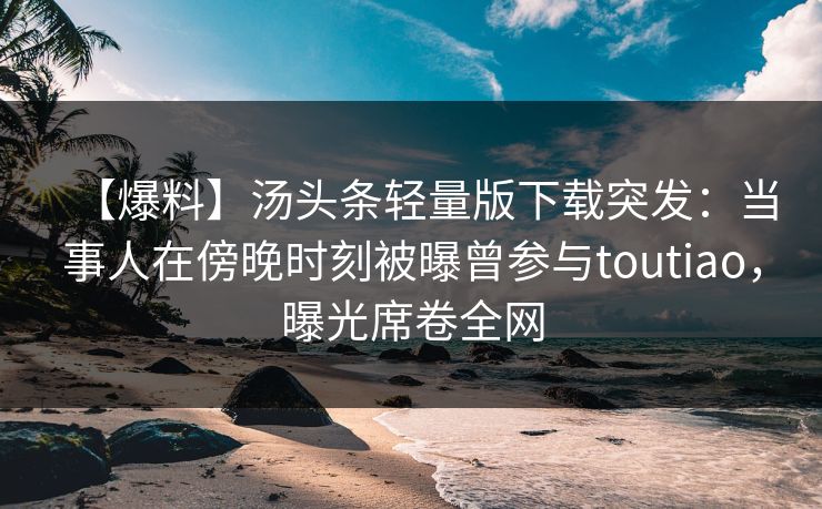 【爆料】汤头条轻量版下载突发：当事人在傍晚时刻被曝曾参与toutiao，曝光席卷全网